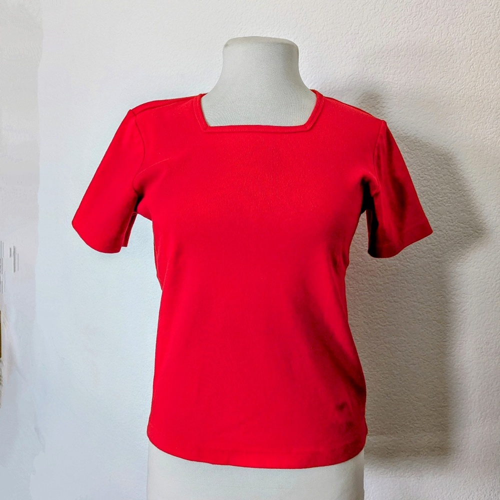 Charter Club Top Womens Small Short Sleeve Pullover Shirt Blouse Pima Red GUC